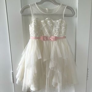 Ivory Tulle Dress with Pink Bow for Girls